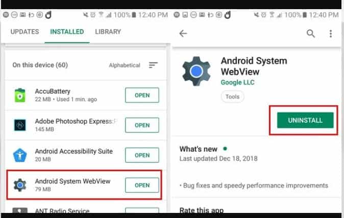 Eliminar permanentemente Android WebView
