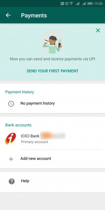 Interfaz de pago de WhatsApp