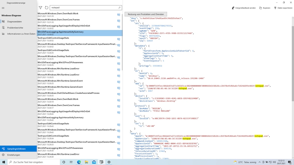 Visualización de datos de diagnóstico de Windows 10: cómo analizar datos de telemetría A continuación se muestra un análisis del uso de notepad.exe. Los registros son extensos y si lo prefieres, puedes guardarlos en formato TXT (con la ayuda del editor) o en formato CSV a través de la aplicación. 