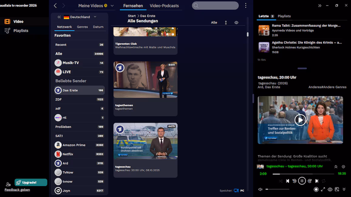 Audials TV Recorder 2026: descarga películas y series de televisión gratis 1 Grabador de TV Audials 2025